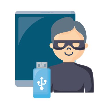 hacker cep telefonu usb beyaz arka plan