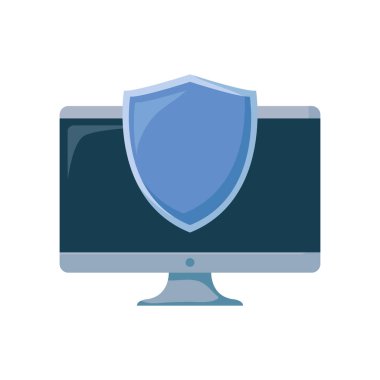 Beyaz arka plan üzerinde bilgisayar kalkan koruma