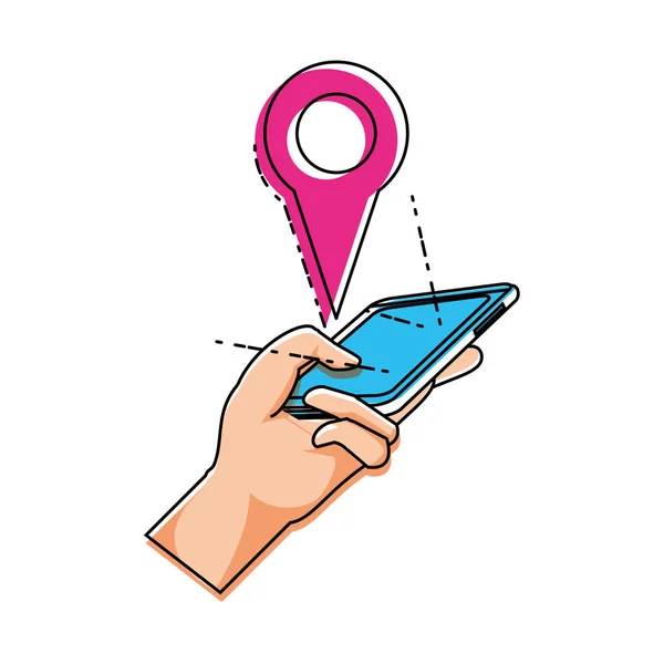 hand using smartphone with pointer location