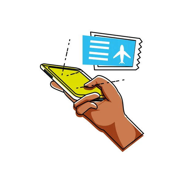 Ręcznie przy użyciu smartphone zakupie biletów lot — Wektor stockowy