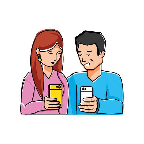 Young couple using smartphone — Stock Vector