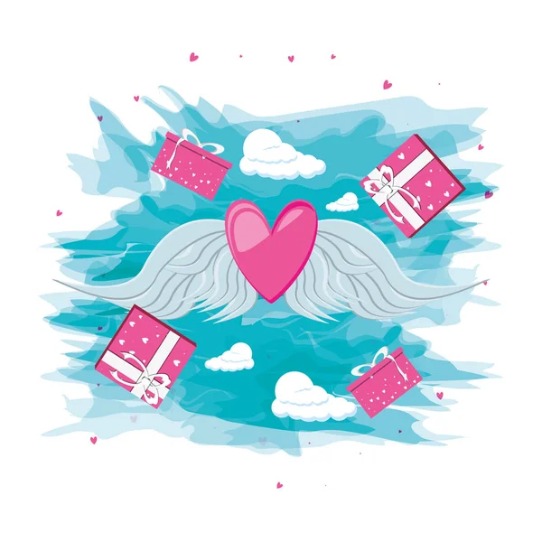 Carte de Saint Valentin et coeur avec ailes — Image vectorielle