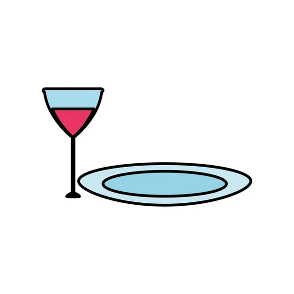 Келих вина з тарілкою ізольована ікона — стоковий вектор