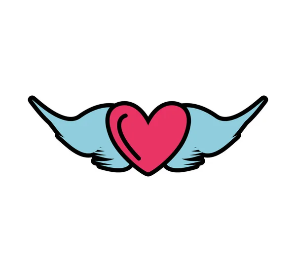 Corazón amor con alas icono aislado — Vector de stock