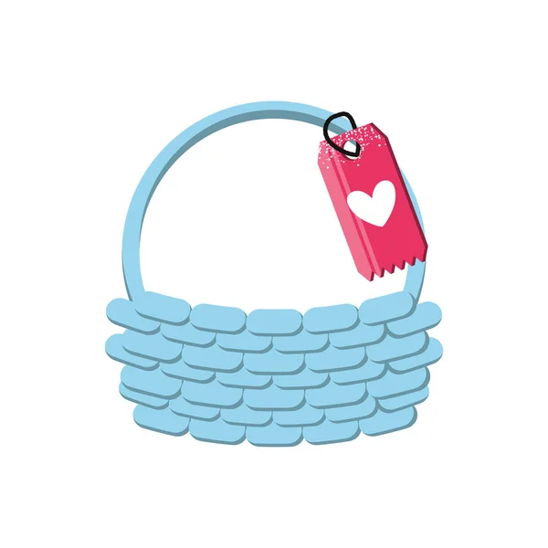 Wicker basket and tag with heart — 스톡 벡터