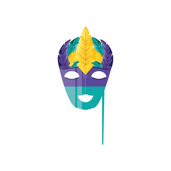 Carnaval máscara con plumas en palo — Vector de stock