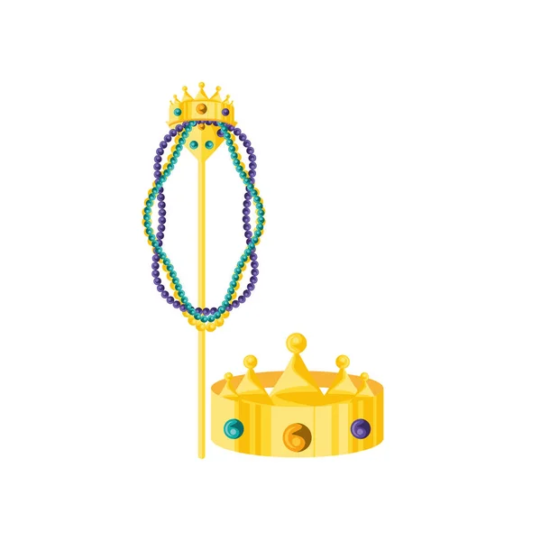 Couronne de roi avec crosier et colliers — Image vectorielle