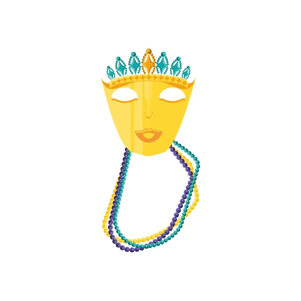 Máscara con corona de reina para carnaval y collares — Vector de stock