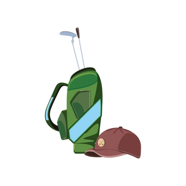 Bag with golf clubs and cap — Stock Vector