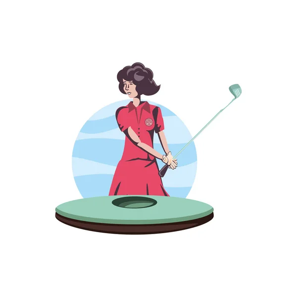 Golfer vrouw met veld en stok golf — Stockvector