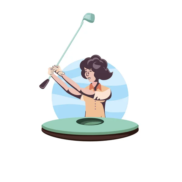 Golfer vrouw met veld en stok golf — Stockvector