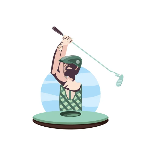 Golfista con campo y palo de golf — Vector de stock