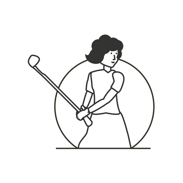高尔夫球手妇女与棍子高尔夫球 — 图库矢量图片
