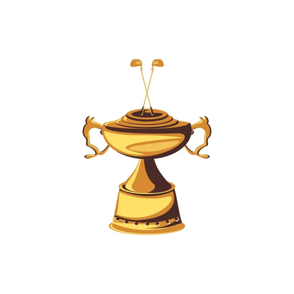 Trophée avec bâtons golf icône isolée — Image vectorielle