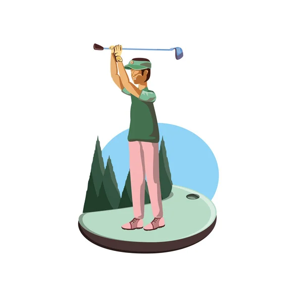 Golfer met veld en stok golf — Stockvector