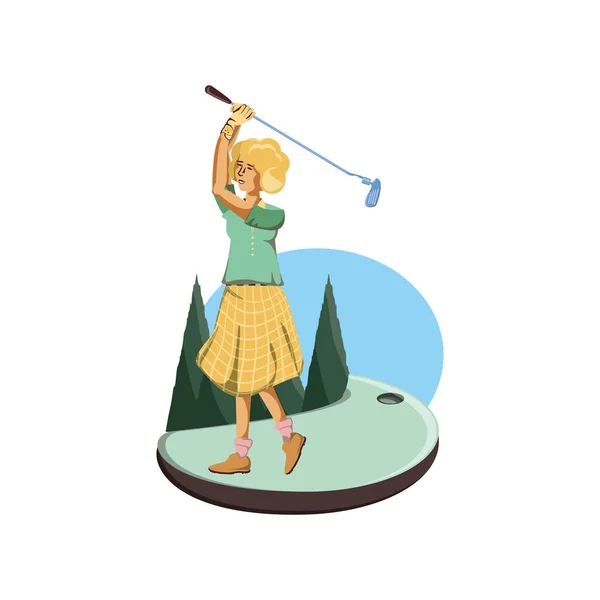 Golfista žena s pole a držet golf — Stockový vektor