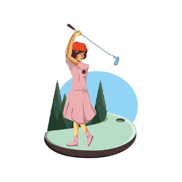 Golfista žena s pole a držet golf — Stockový vektor