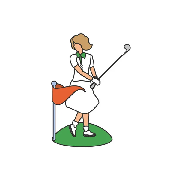 Donna golfista con bastone da golf e bandiera — Vettoriale Stock