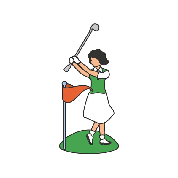 Golfer vrouw met stick golf en vlag — Stockvector