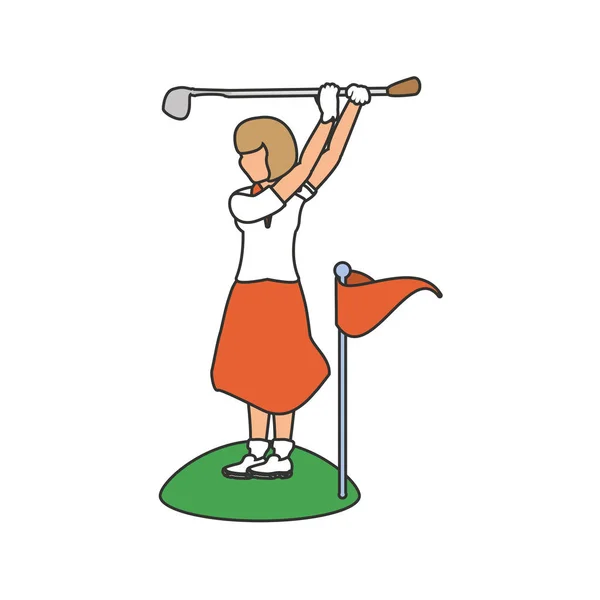 Golfer vrouw met stick golf en vlag — Stockvector