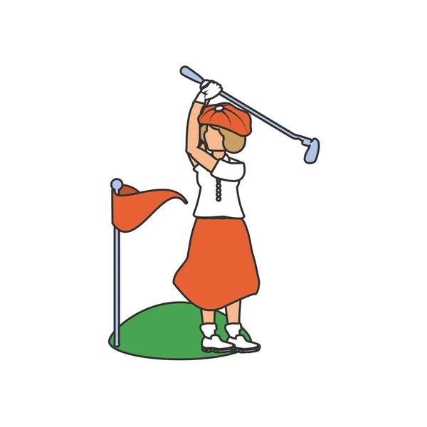 Golfista žena s golfových holí a vlajky — Stockový vektor