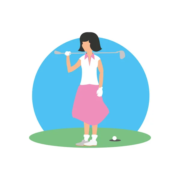 Golfer woman with field and stick golf — Stock Vector