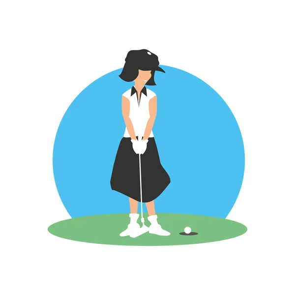 フィールドとスティック ゴルフとゴルファーの女性 — ストックベクタ