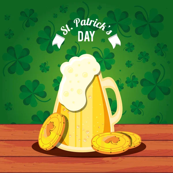 St. patrick nap korsó sört és érmék — Stock Vector