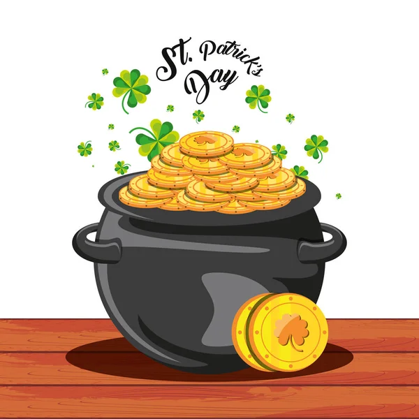 St patrick dag met ketel en munten — Stockvector