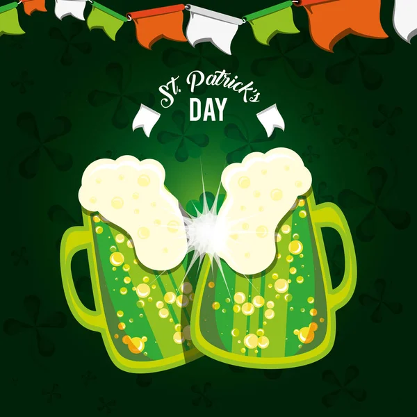 St patrick day with beer jars — Stock Vector
