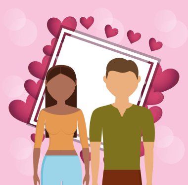 lovers couple with hearts love frame