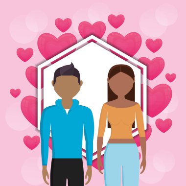 lovers couple with hearts love frame