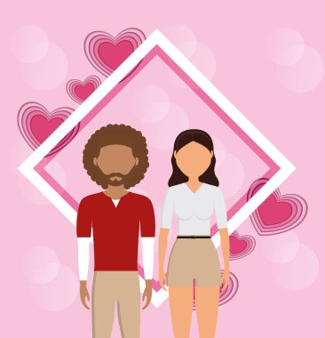 aşık çift kalpler ile çerçeve vektör çizim tasarım seviyorum