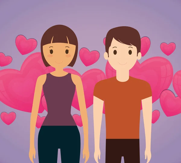 Amoureux couple avec coeurs flottant — Image vectorielle