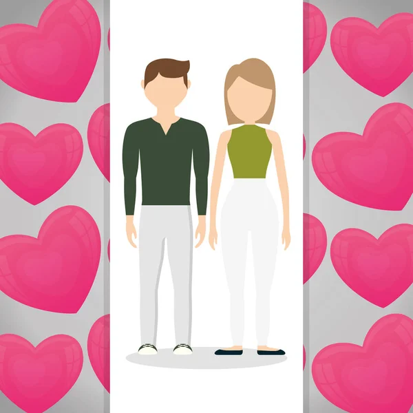 Amantes casal com corações fundo padrão — Vetor de Stock