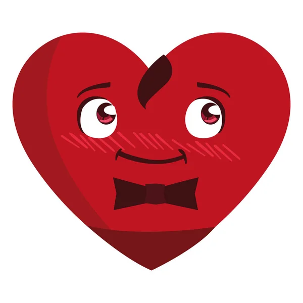 Corazón con carácter emoticono bowtie — Vector de stock