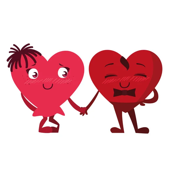 Corazones pareja emoticonos personajes — Vector de stock