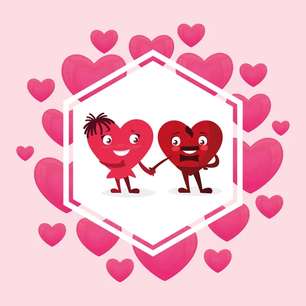 Corazones pareja emoticonos personajes — Archivo Imágenes Vectoriales