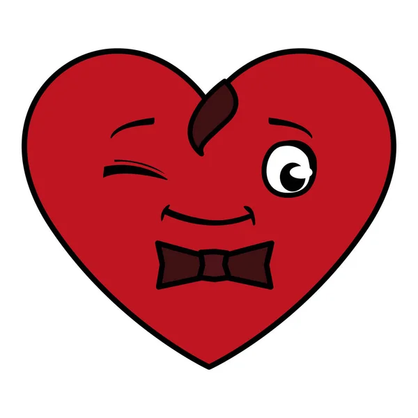 Hart met bowtie emoticon karakter — Stockvector