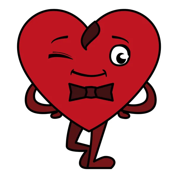 Corazón con carácter emoticono bowtie — Vector de stock