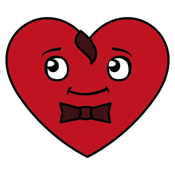 Coeur avec noeud papillon caractère émoticône — Image vectorielle