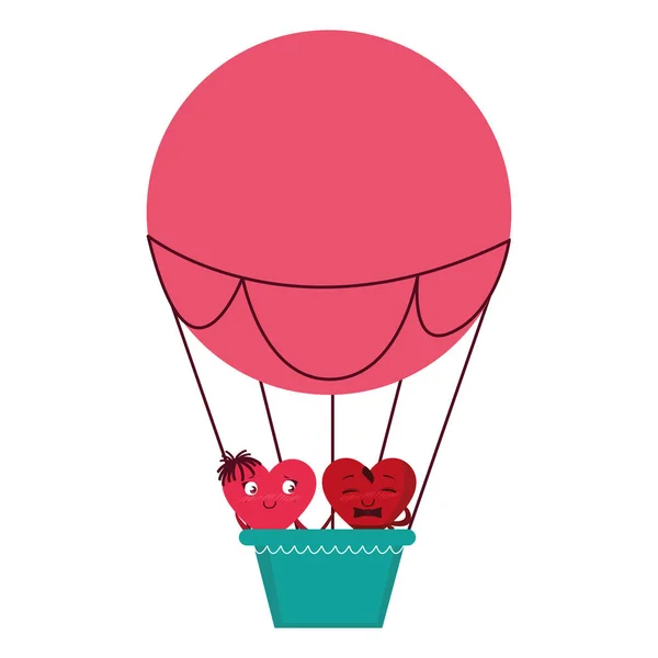 Δυο καρδιές που φέρουν στον αέρα μπαλόνι hot — Διανυσματικό Αρχείο