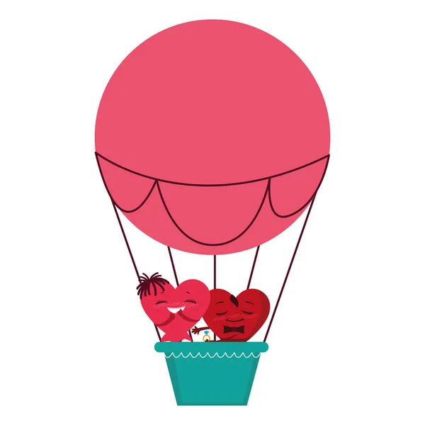 ホット気球の空気中を飛んで心カップル — ストックベクタ