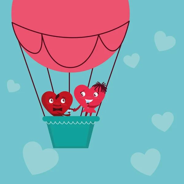 Δυο καρδιές που φέρουν στον αέρα μπαλόνι hot — Διανυσματικό Αρχείο
