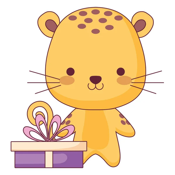 Lindo y pequeño tigre con regalo — Vector de stock