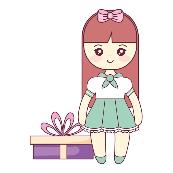 可爱的小女孩与礼物 — 图库矢量图片