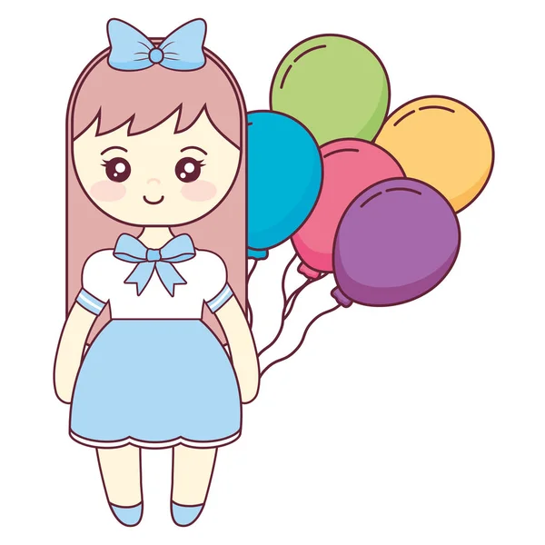 Cute Little Girl Balloons Helium Vector Illustration Design — Stock Vector