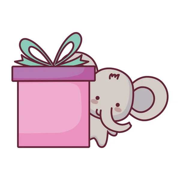 Elefante lindo y pequeño con regalo — Vector de stock