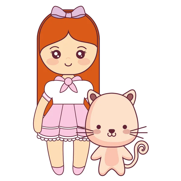 可爱的小猫咪与女孩 — 图库矢量图片