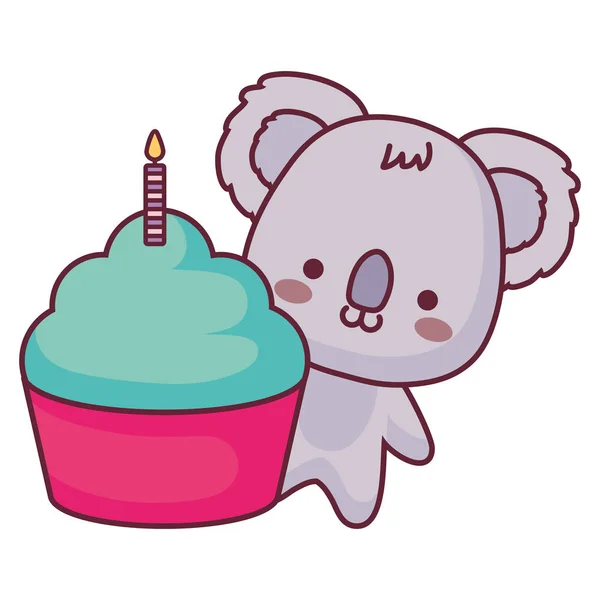 Cute and little koala with sweet cake — Stock Vector